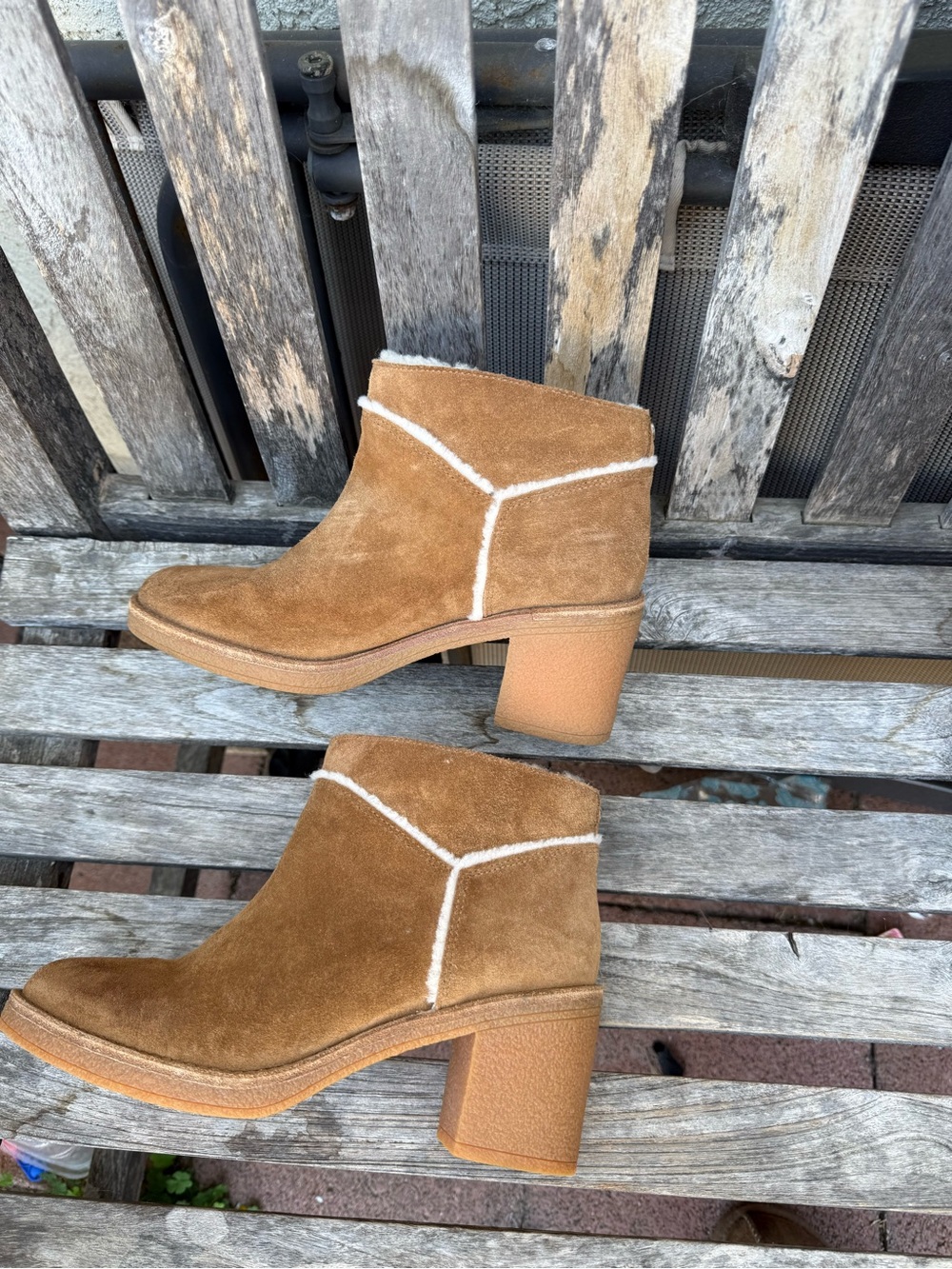 Women's Suede Ankle Boots with Faux Shearling Trim - Tan heels booties ugg 8